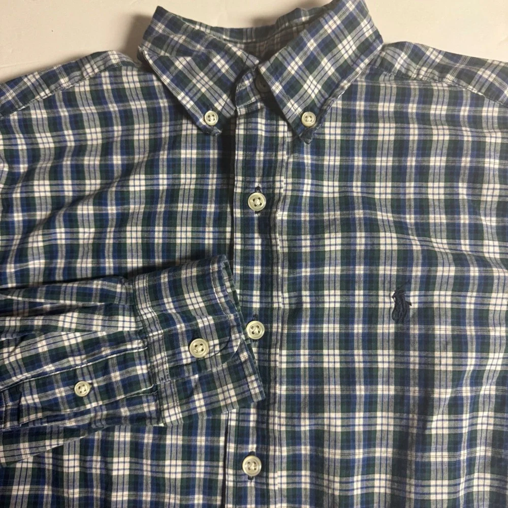 Kids Ralph Lauren Plaid Button Down Shirt Long Sleeve Blue Green Size S‎